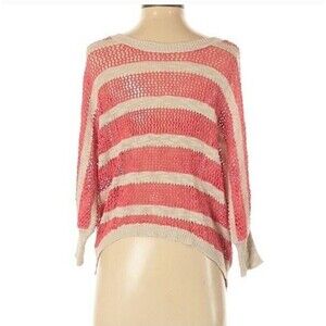 Shrinking Violet Women's Sweater Top 3/4 sleeve Boat Neckline Pink Cream Size S